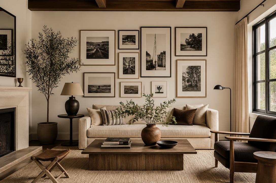 Curated residential living room with gallery wall